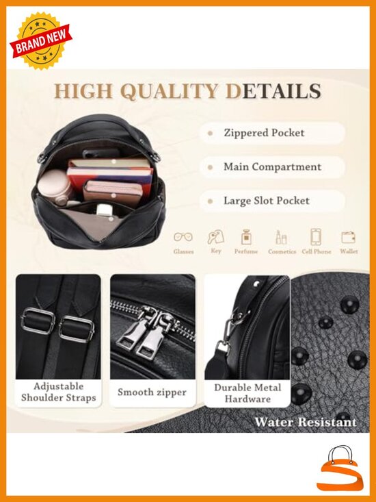 Vegan Leather Mini Backpack for Women with Detachable Tassels and Adjustable main image 4